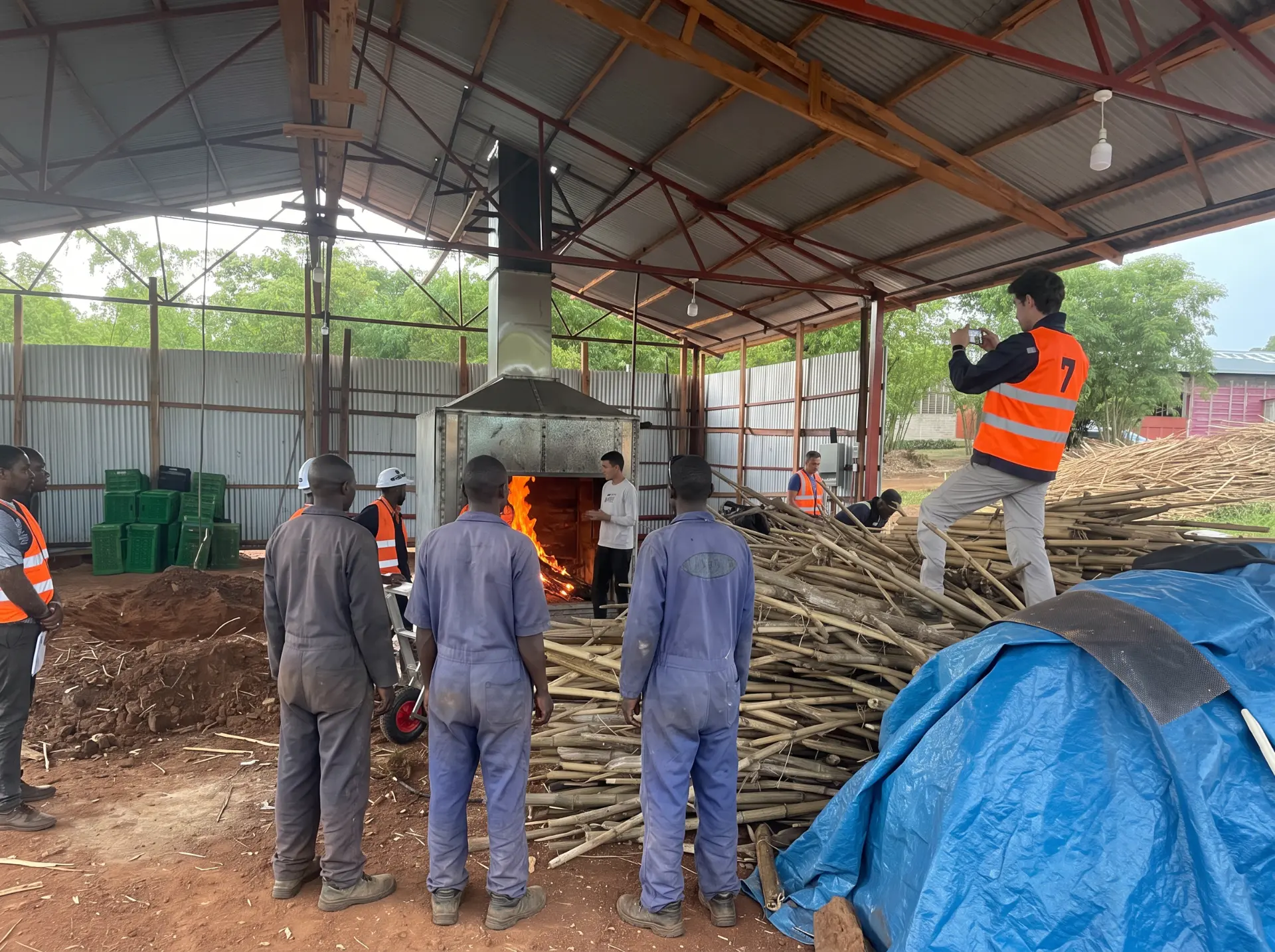 Bamboo and agricultural residues ready for carbonisation at the feedstock yard